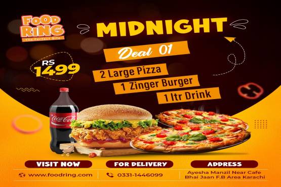 2 Large Pizza + 1 Zinger Burger + 1 Ltr Drink