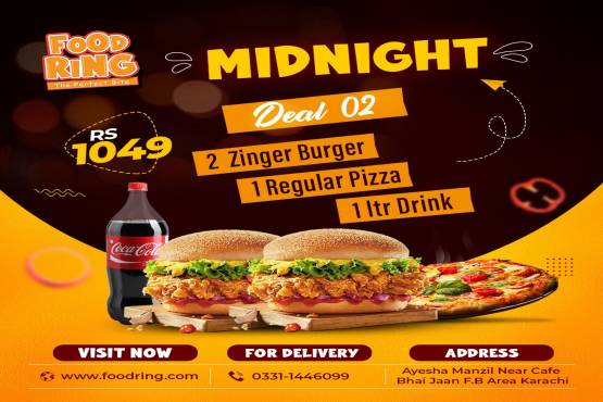 2 Zinger Burger + 1 Regular Pizza + 1 Ltr Drink