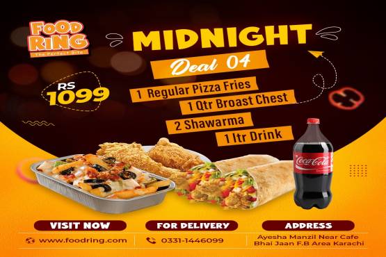1 Regular PIzza fries + QTR Broast Chest + 2 Shawarma + Ltr Drink